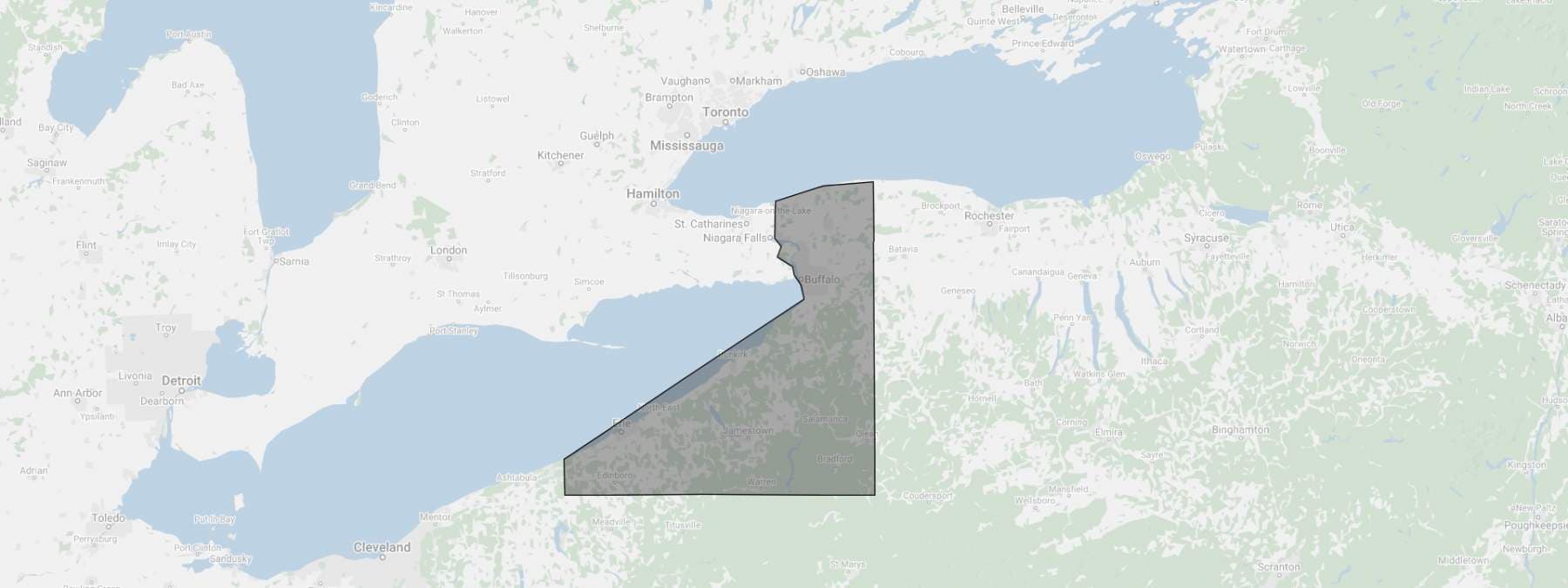 J&K Precision Cleaning service area map across Chautauqua County and Western New York
